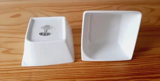 Small Square Ceramic White Dishes. Set of 2.