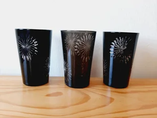Black Glass Candle Holders. Set of 3.