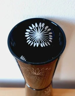 Black Glass Candle Holders. Set of 3.