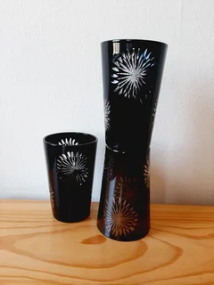 Black Glass Candle Holders. Set of 3.