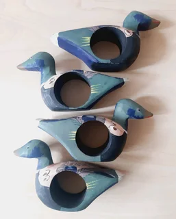 Wooden Duck Serviette Rings. Set of 4.