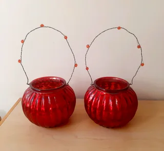 Red Glass Candle Holders. Set of 2