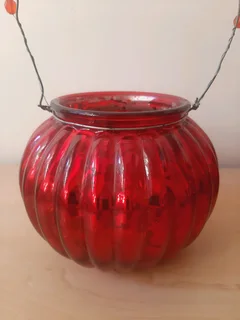 Red Glass Candle Holders. Set of 2