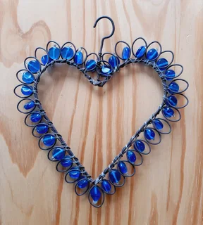Blue Beaded Wire Heart
