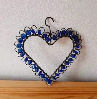 Blue Beaded Wire Heart