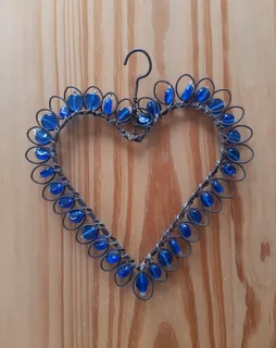 Blue Beaded Wire Heart