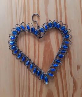 Blue Beaded Wire Heart