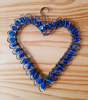 Blue Beaded Wire Heart