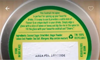 Cocktail Rimmer Coconut Sugar &amp; Mint. NEW