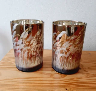 Gold Electroplated Glass Candle Holders.