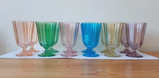 Coloured Fluted Glasses. Set of 12.