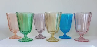 Coloured Fluted Glasses. Set of 12.