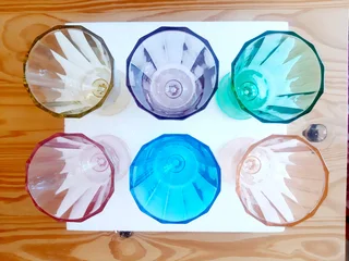 Coloured Fluted Glasses. Set of 12.