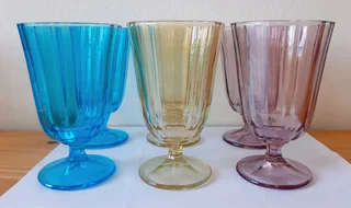Coloured Fluted Glasses. Set of 12.