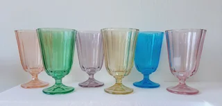 Coloured Fluted Glasses. Set of 12.
