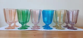 Coloured Fluted Glasses. Set of 12.