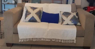 2 seater material couch - stone colour - R1 200