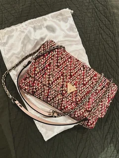 GUESS Cessily Convertible Crossbody Flap Bag - Red Tweed Channel look - with dust bag