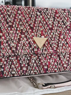 GUESS Cessily Convertible Crossbody Flap Bag - Red Tweed Channel look - with dust bag