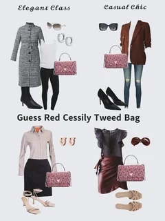 GUESS Cessily Convertible Crossbody Flap Bag - Red Tweed Channel look - with dust bag