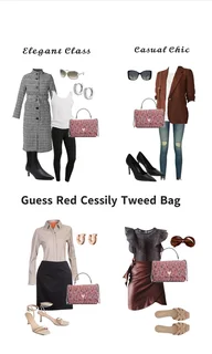 GUESS Cessily Convertible Crossbody Flap Bag - Red Tweed Channel look - with dust bag