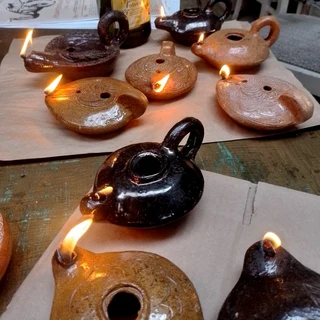 Old style pottery oil lamps