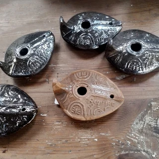 Old style pottery oil lamps