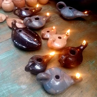 Old style pottery oil lamps