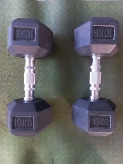 10kg Hexagon Rubber Dumbbell Set