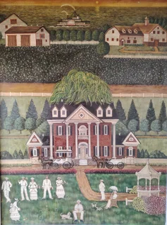 Hand-Painted Folk Art Oil/Acrylic Painting - "The Plantation"