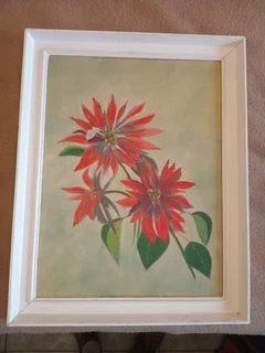 Original floral oil painting on board in wooden frame