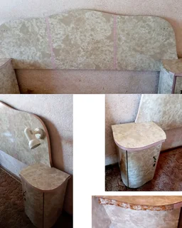 Solid Headboard With 2 Attached Pedestals With A Glossy Pink, Marbled Veneer