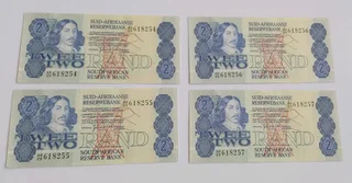 Collectables: S.a. Banknotes: 4 × R2: 3rd Series: Uncirculated: Consecutive Numbers