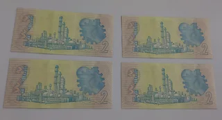 COLLECTABLES: S.A. BANKNOTES: 4 × R2: 3RD SERIES: UNCIRCULATED: CONSECUTIVE NUMBERS