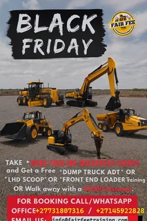 Black Friday on Dump trucks, Excavators, LHD scoop, Wheel loader, Lifting cranes training