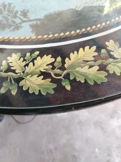 Pedestal base round antique table.