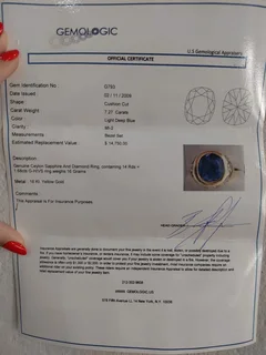 7.27ct Sapphire Cushion Cut Gold Ring