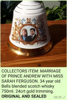 The marriage of of Prince Andrew and Lady Sarah Ferguson  Bells  blended scotch whiskey