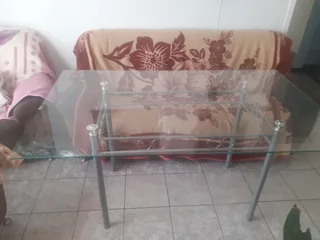 Dining room table silver with glass top