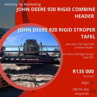 John Deere 920 Rigid Combine 20ft HeaderJohn Deere 920 Rigid 20ft Stroper Tafel