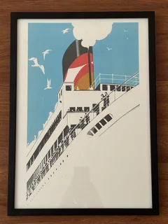 Large Framed Ocean Liner / Travel-Poster Style Print – Professionally Framed (Observatory, Cape Town