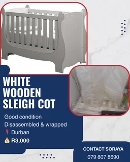 White Wooden Sleigh Cot