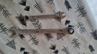 Stanley no 19 and 12 flat ring combination spanner.