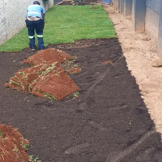 Artificial Turf, Instant Lawn, Irrigation sprinklers, Top soil, Flowers and Construction