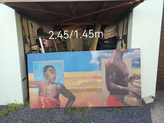 African Oil Painting on Canvas on Large Wood Frame