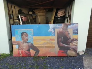 African Oil Painting on Canvas on Large Wood Frame