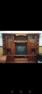 3 Piece Solid Wood TV Wall Unit with lights inside in excellent condition