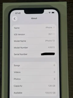 IPHONE 13, 128 GB, STARLIGHT, A2633, EXCELLENT CONDITION, CHARGER, iOS 26.1, BOX, BARGAIN, WARRANTY