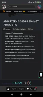 Ryzen  5 3600 4.2 GHz GT 710 PC