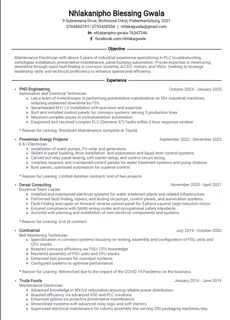 Maintenance Electrician Seeks Contact To Permanent Employment